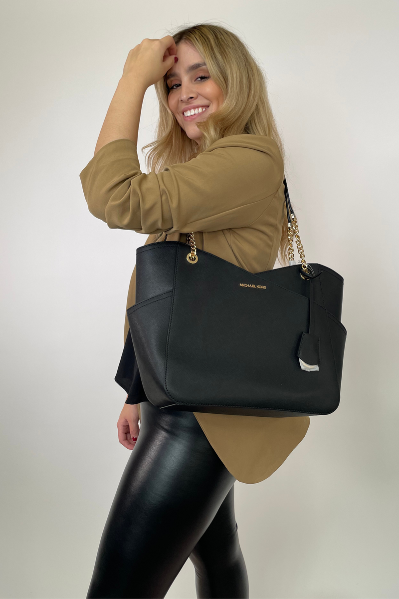 Jet Set Large Saffiano Leather Shoulder Bag MK negra – FursCollection