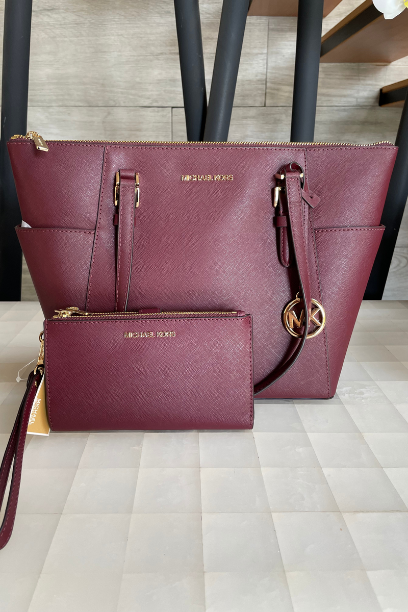 Charlotte saffiano leather large top zip tote tinto